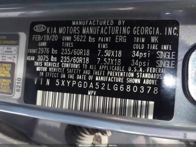 5XYPGDA52LG680378 KIA Sorento 3.3l Lx