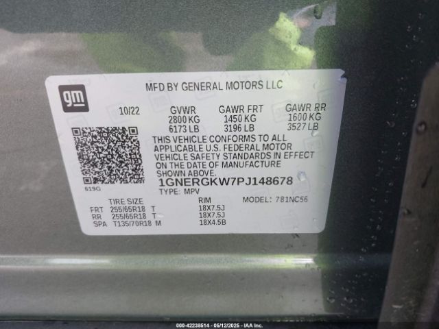 1GNERGKW7PJ148678 Chevrolet Traverse Fwd Lt Cloth