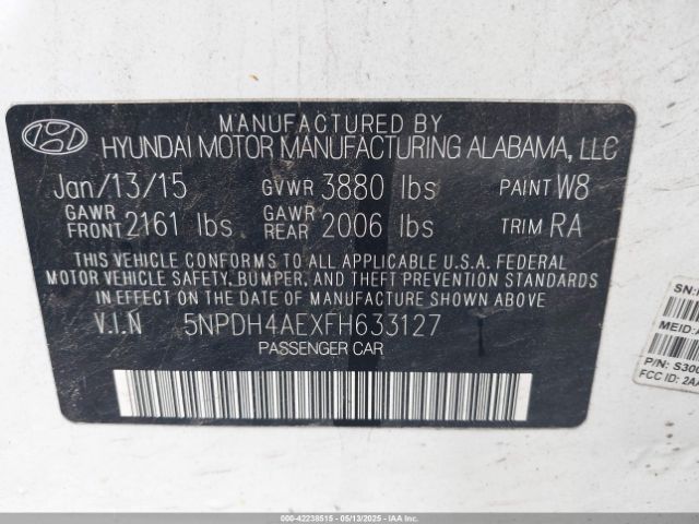 5NPDH4AEXFH633127 Hyundai ELANTRA SE