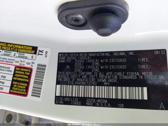 5TDLZRAH9NS133162 Toyota 2gr-fks