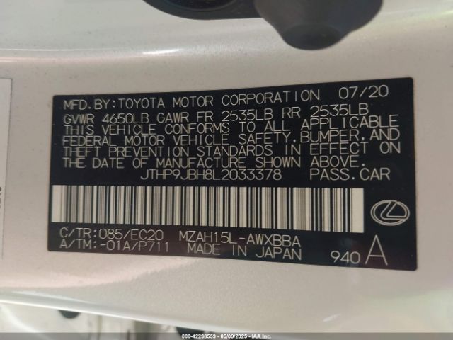 JTHP9JBH8L2033378 Lexus UX 250H