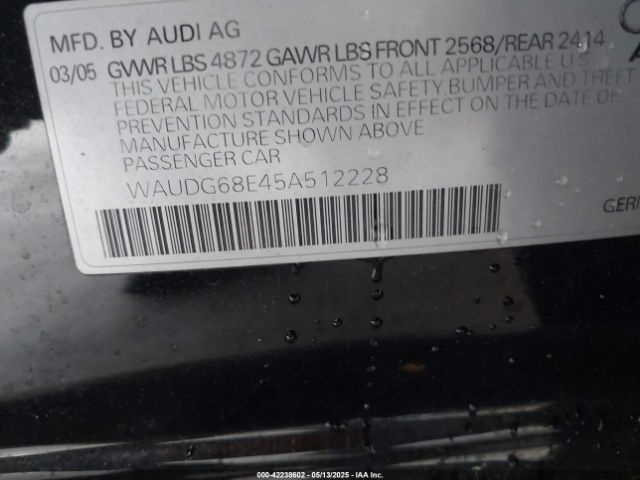 2005 AUDI A4 WAUDG68E45A512228 Photo 8