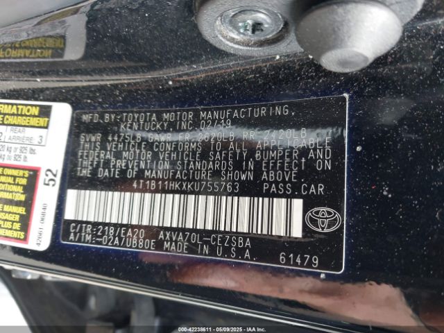 4T1B11HKXKU755763 Toyota CAMRY SE