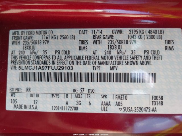 2015 LINCOLN MKC 5LMCJ1A97FUJ29103 Photo 8