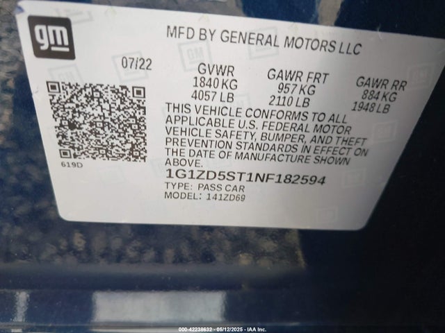 1G1ZD5ST1NF182594 Chevrolet lfv - direct injection, variable valve timing, gen 1 gmna