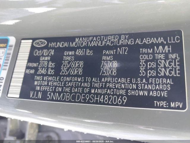5NMJBCDE9SH482069 Hyundai TUCSON SEL