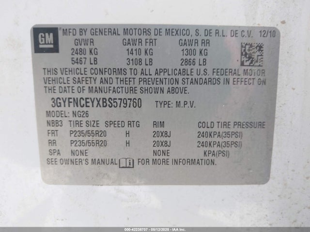 2011 CADILLAC SRX 3GYFNCEYXBS579760 Photo 8