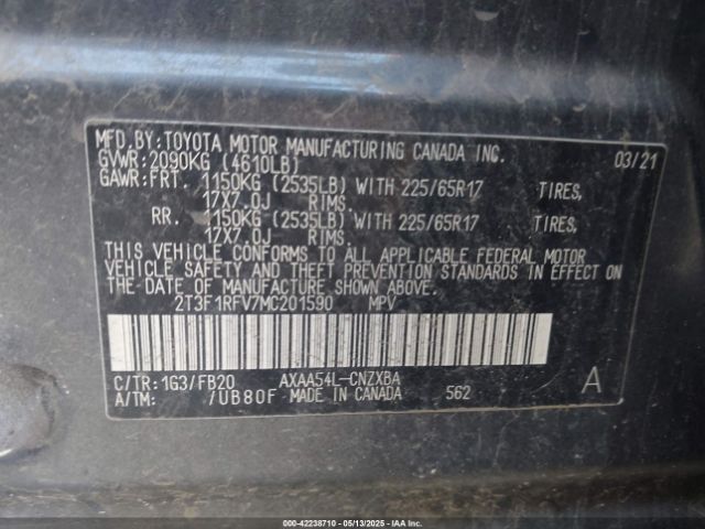 2T3F1RFV7MC201590 Toyota a25a-fks
