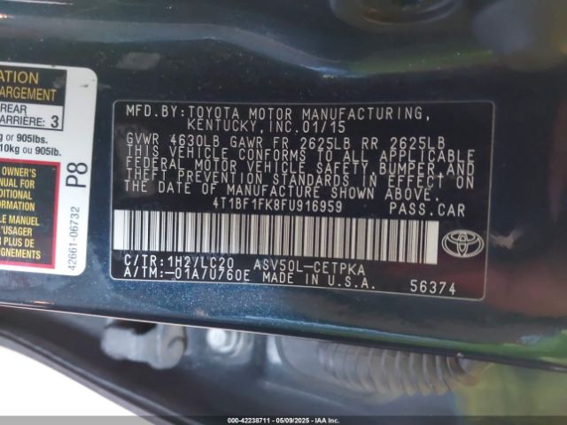 4T1BF1FK8FU916959 Toyota CAMRY XSE