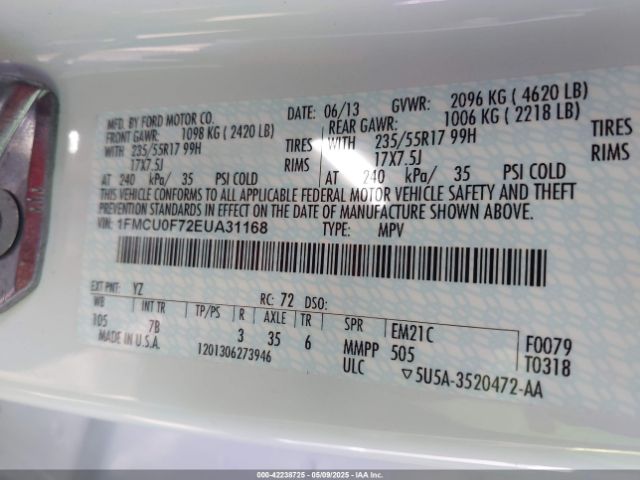 1FMCU0F72EUA31168 Ford ESCAPE S