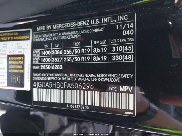 4JGDA5HB0FA506296 Mercedes-Benz Ml 350 4matic