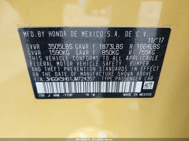 3HGGK5H61JM724357 Honda l15b1