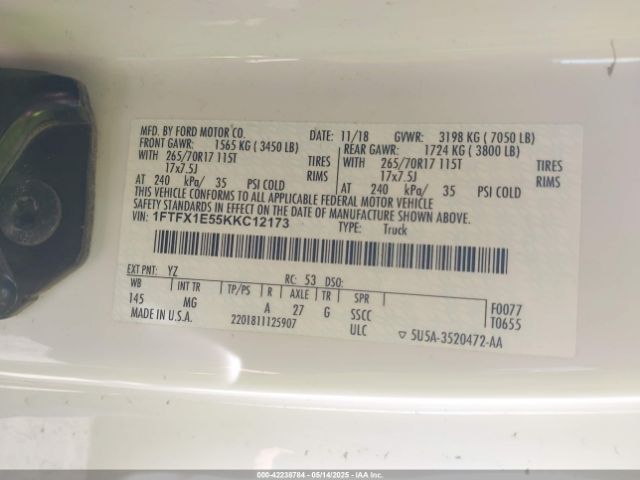 1FTFX1E55KKC12173 Ford F-150 Xlt