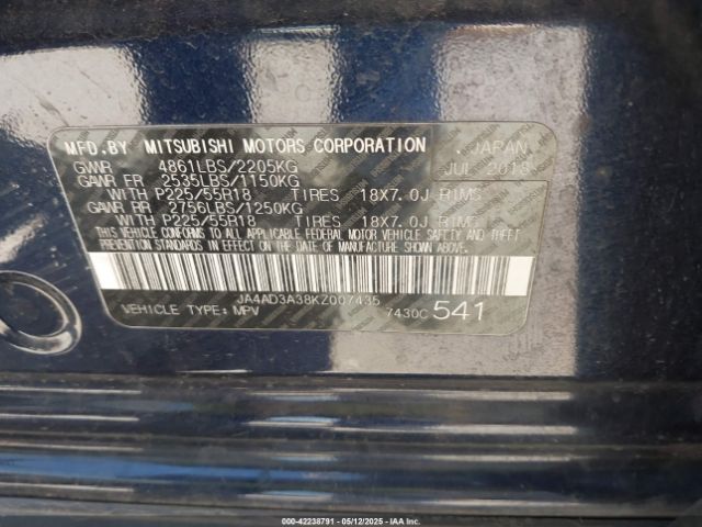 2019 MITSUBISHI OUTLANDER JA4AD3A38KZ007435 Photo 8