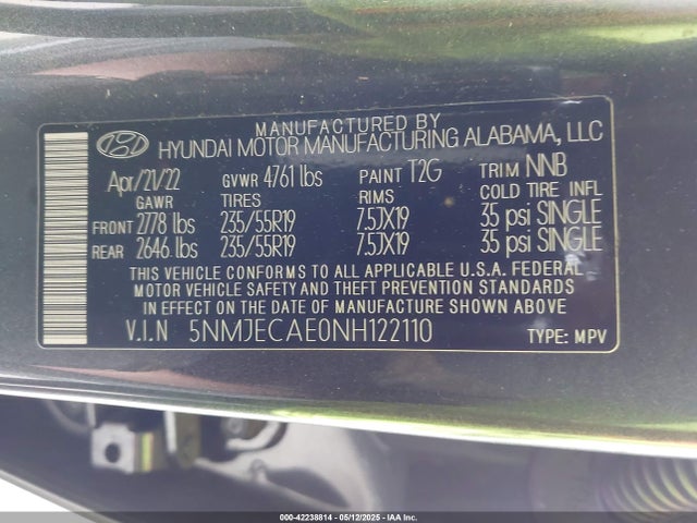 5NMJECAE0NH122110 Hyundai Tucson Limited