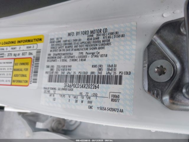 3FA6P0CD5KR202264 Ford FUSION SEL