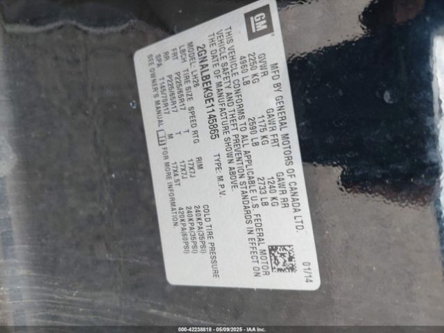 2GNALBEK9E1145865 Chevrolet EQUINOX 1LT
