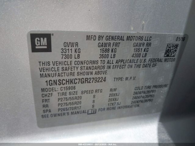1GNSCHKC7GR279224 Chevrolet Suburban Lt