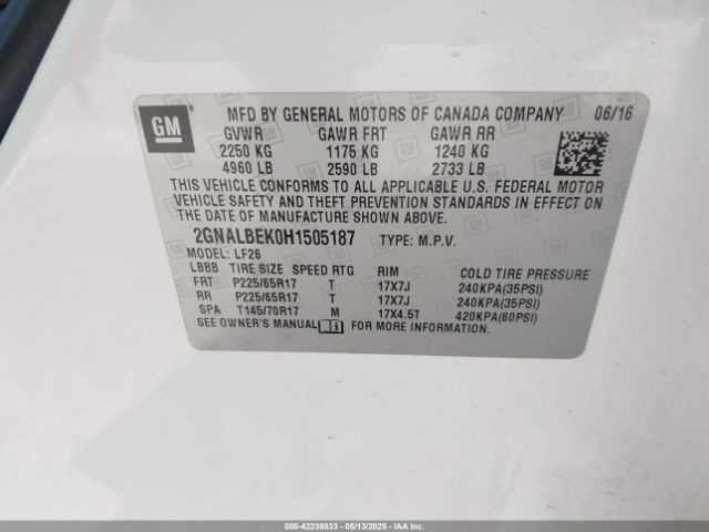 2GNALBEK0H1505187 Chevrolet EQUINOX LS