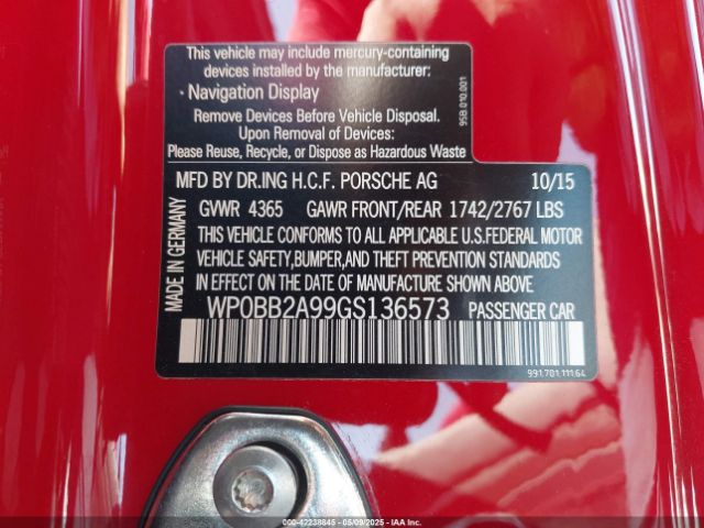 2016 PORSCHE 911 WP0BB2A99GS136573 Photo 8