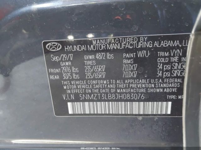 5NMZT3LB8JH083076 Hyundai Santa Fe Sport 2.4l