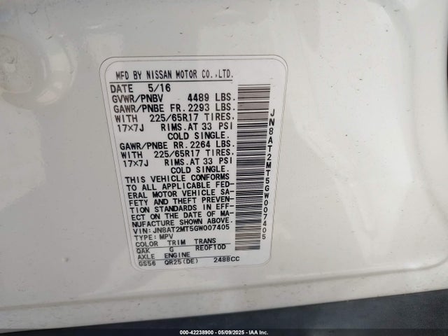 JN8AT2MT5GW007405 Nissan ROGUE S
