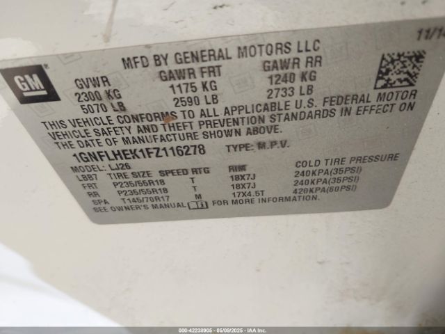 1GNFLHEK1FZ116278 Chevrolet Equinox Ltz
