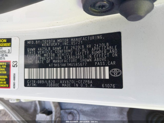 4T1K61AK1MU585677 Toyota CAMRY XSE