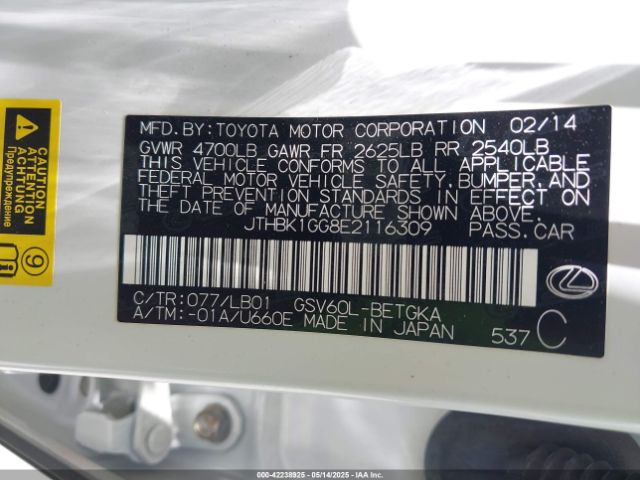 JTHBK1GG8E2116309 Lexus ES 350