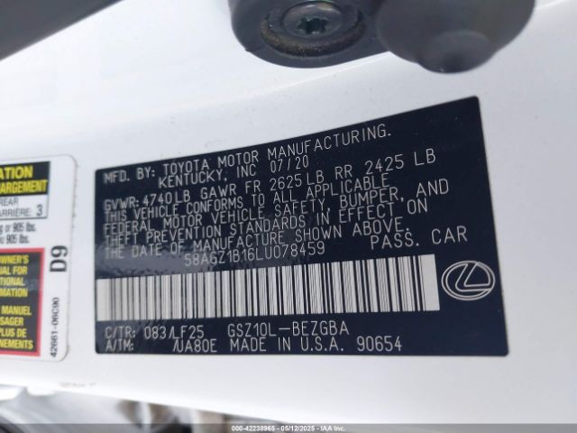 58AGZ1B16LU078459 Lexus Es 350 F Sport