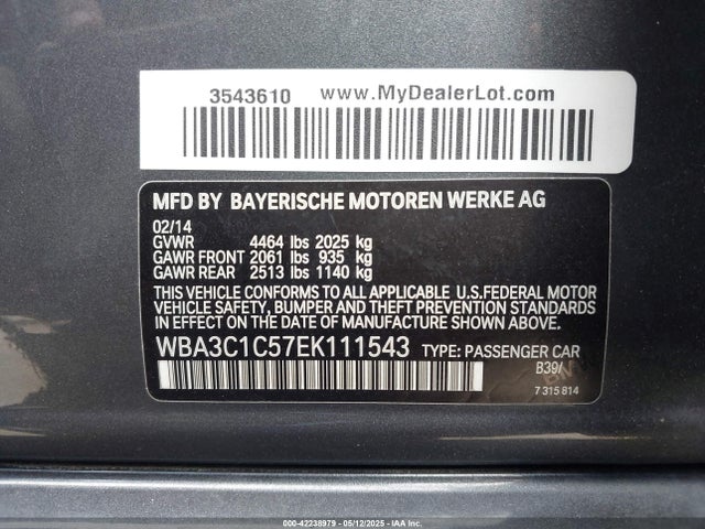 WBA3C1C57EK111543 BMW 2014