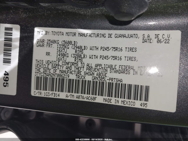 3TYCZ5AN2NT086219 Toyota 2gr-fks