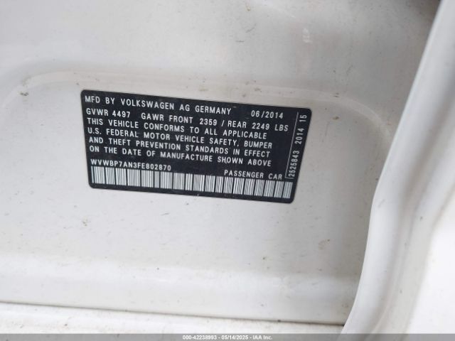 2015 VOLKSWAGEN CC WVWBP7AN3FE802870 Photo 8