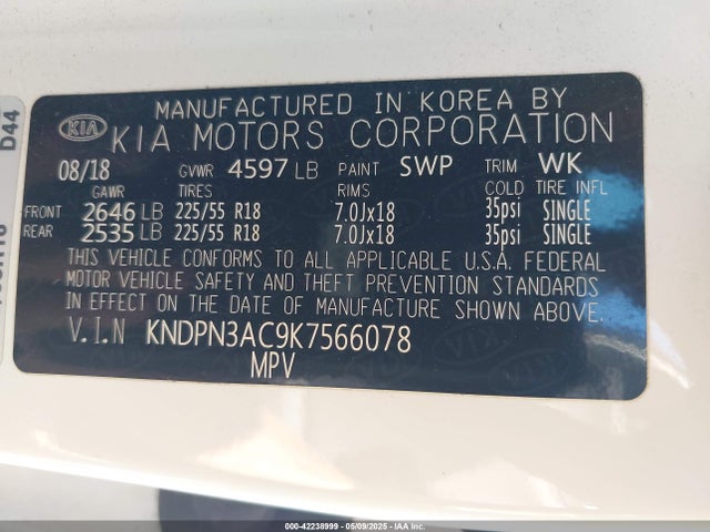 KNDPN3AC9K7566078 KIA Sportage Ex