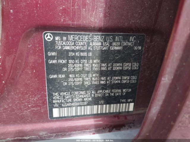1999 MERCEDES-BENZ ML 320 4JGAB54E0XA132287 Photo 8