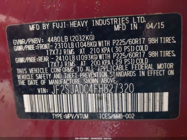 JF2SJADC4FH827320 Subaru 2.5na u5