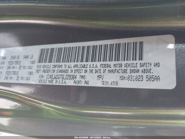1C4BJWDG7GL229364 Jeep Wrangler Unlimited Sport