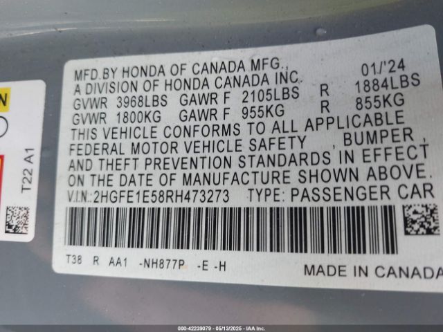 2HGFE1E58RH473273 Honda CIVIC SI SEDAN