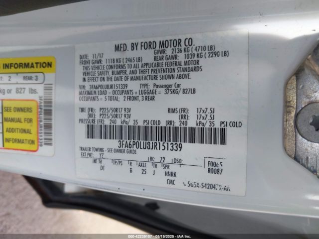 2018 FORD FUSION HYBRID 3FA6P0LU8JR151339 Photo 8