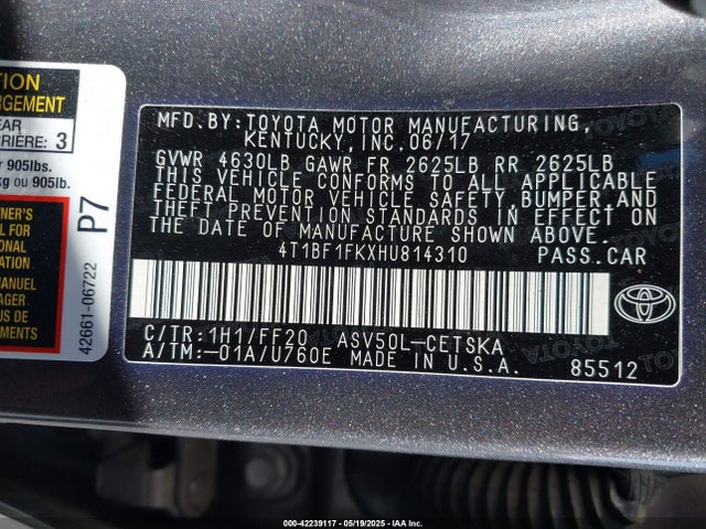 4T1BF1FKXHU814310 Toyota CAMRY SE