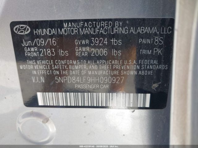 5NPD84LF9HH090927 Hyundai ELANTRA SE