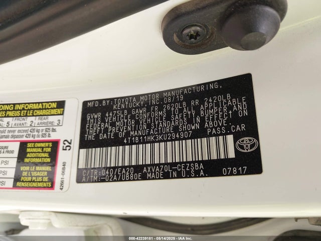 4T1B11HK3KU294907 Toyota a25a-fks
