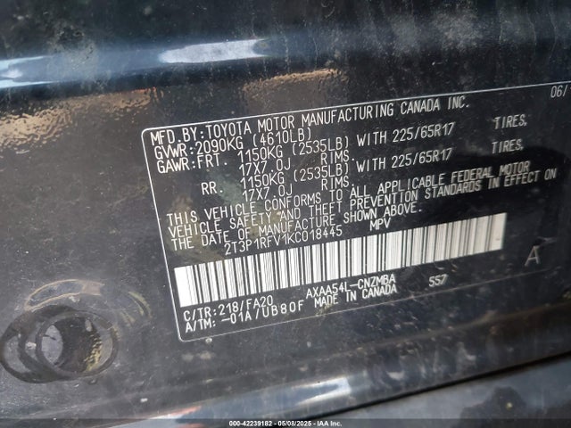 2T3P1RFV1KC018445 Toyota Rav4 Xle