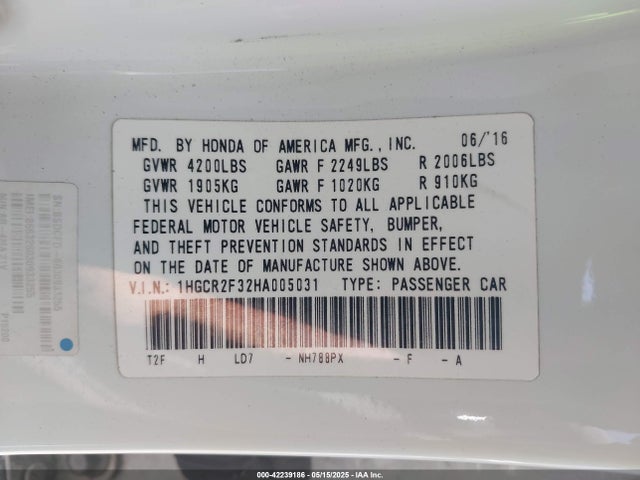 1HGCR2F32HA005031 Honda ACCORD LX