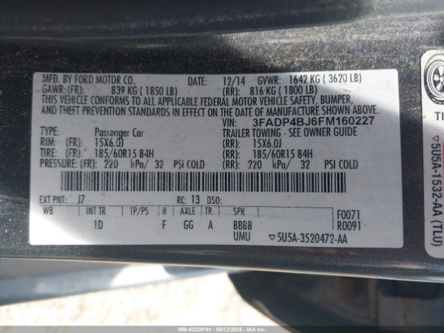 3FADP4BJ6FM160227 Ford FIESTA SE