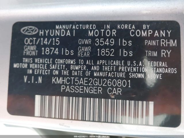 KMHCT5AE2GU260801 Hyundai ACCENT SE