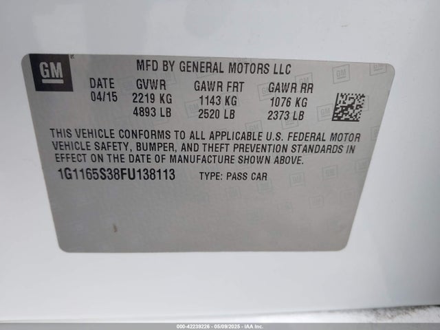 1G1165S38FU138113 Chevrolet IMPALA 2LZ