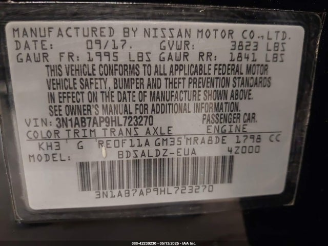 3N1AB7AP9HL723270 Nissan SENTRA SV