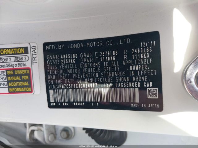 JHMZC5F1XJC024087 Honda CLARITY PLUG-IN HYBRID