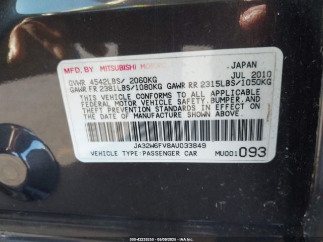 2010 MITSUBISHI LANCER EVOLUTION JA32W6FV8AU033849 Photo 8